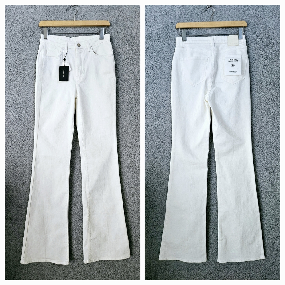 Massimo Dutti White Skinny Flare Jeans US 4 x 34 Long Tall High Rise Boot Cut - Picture 3 of 16